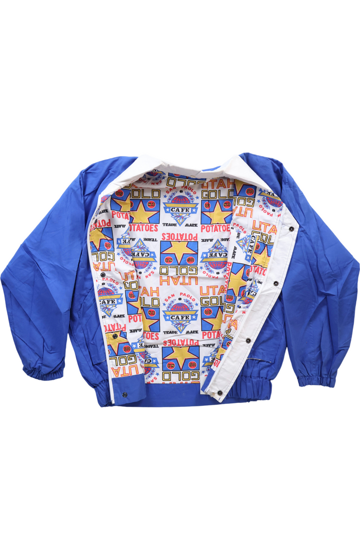 80's Blue Zip-Up Jacket with Printed Lining - Think Vintage
