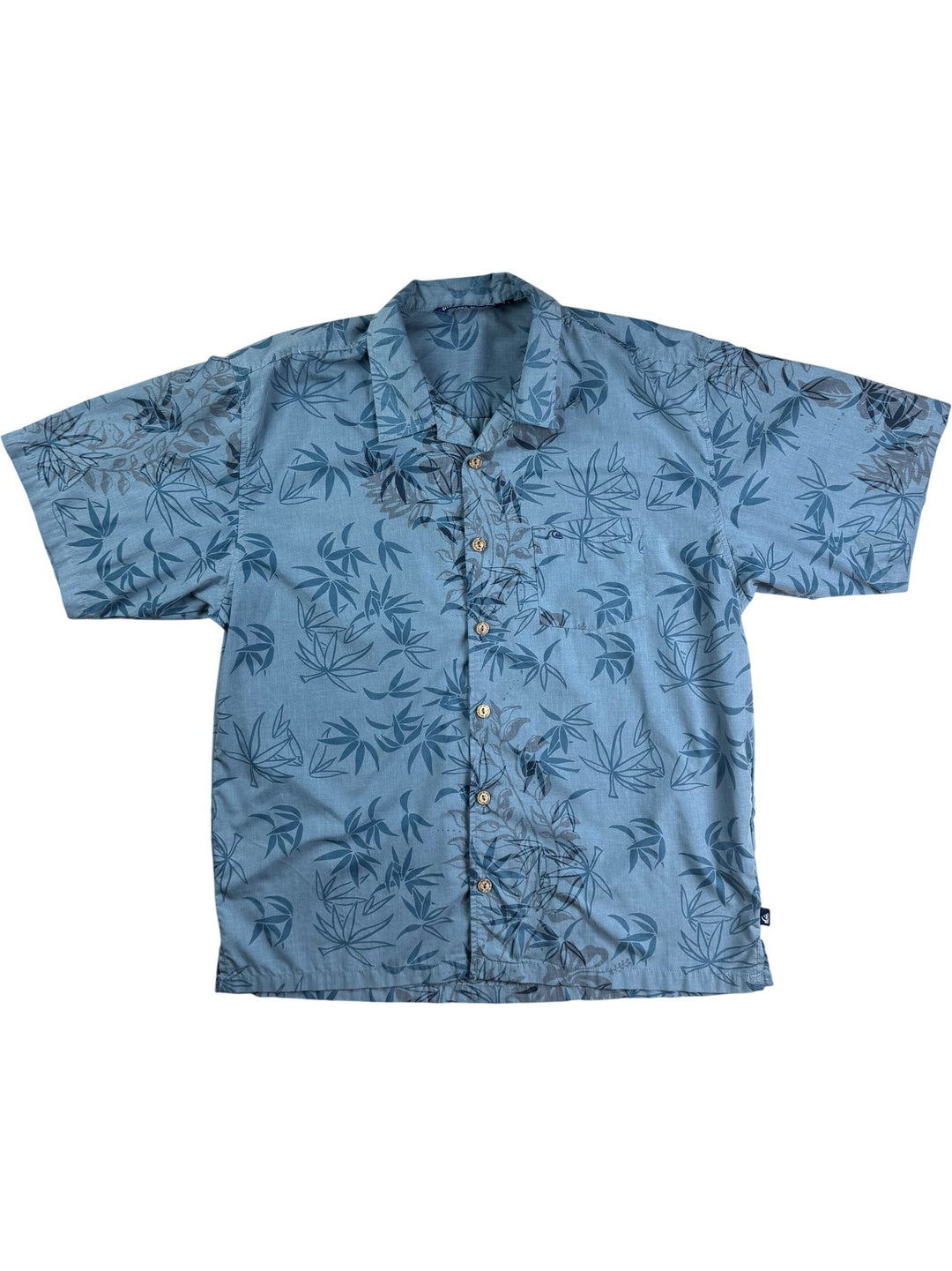 Quiksilver Blue Floral Short Sleeve Shirt - L