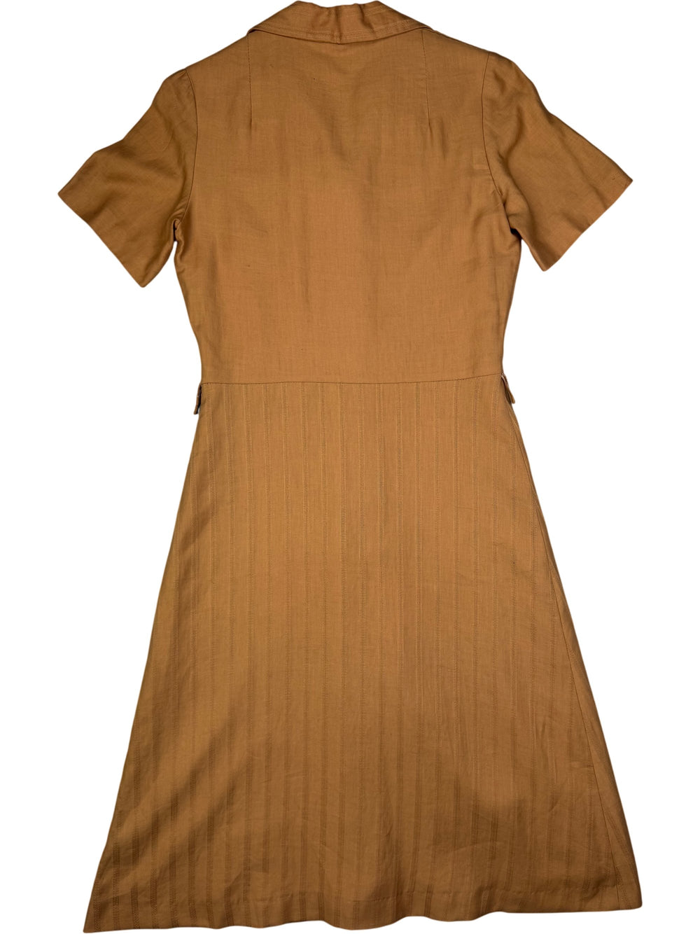 1970s Camel Button Front A-Line Dress - S - Think Vintage