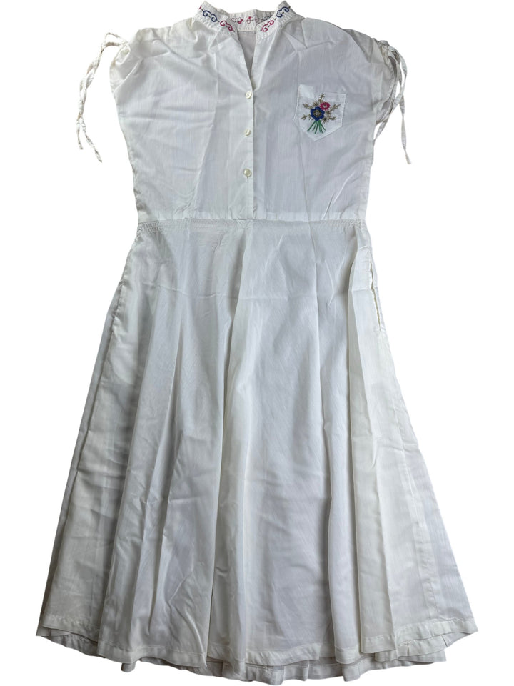 Embroidered White Cap Sleeve Dress - M