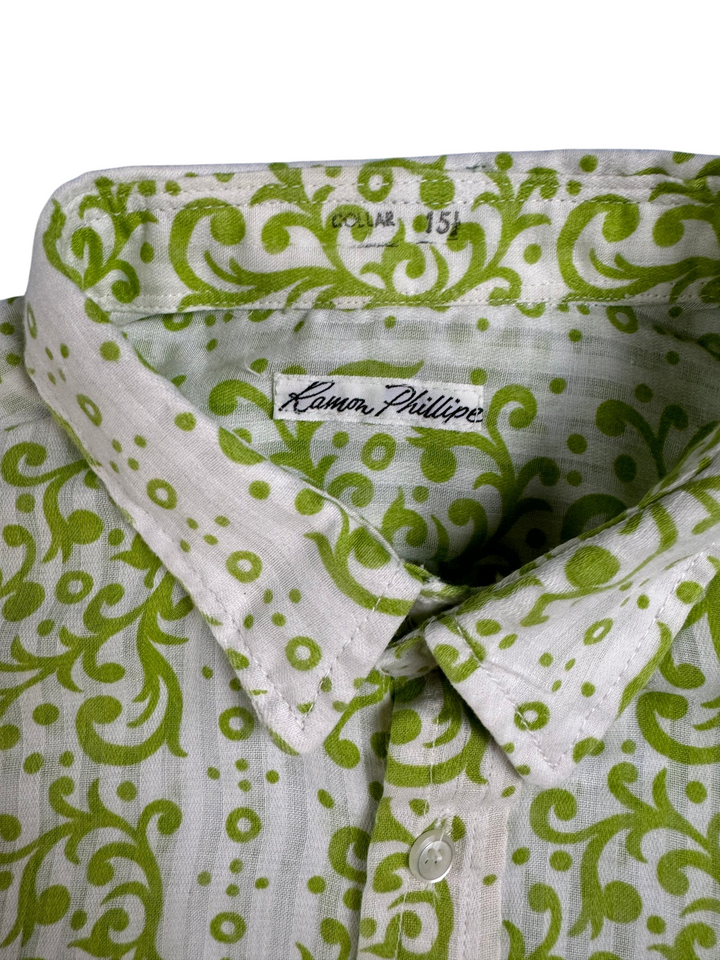 Ramon Phillipe Green Patterned Long Sleeve Shirt - M - Think Vintage