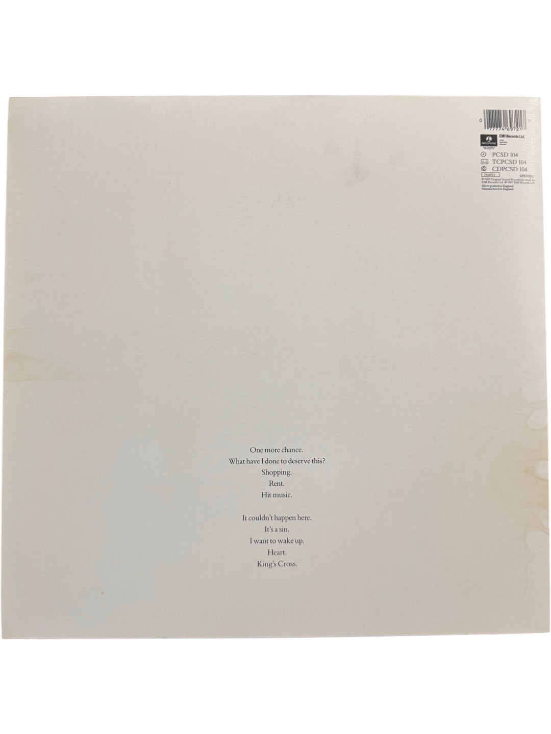 Pet Shop Boys Actually Vinyl Record - Think Vintage