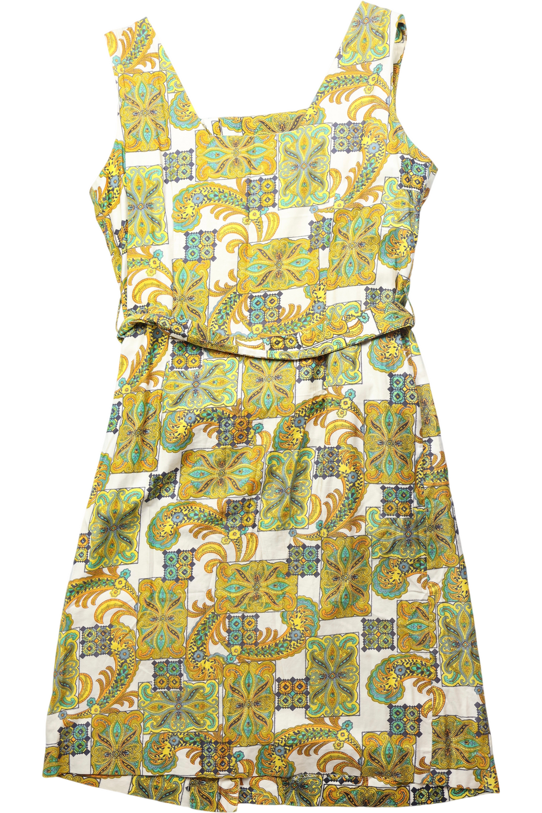 1970s Sleeveless Multicolor Patterned Dress - L - Think Vintage