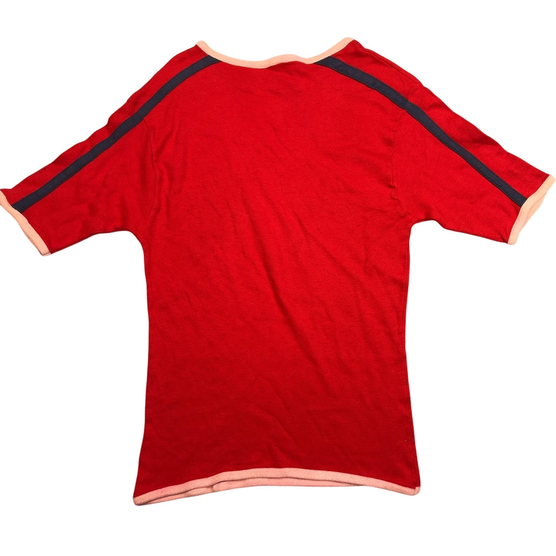 1970s Red Short Sleeve T-Shirt with Contrast Trim - XS - Think Vintage