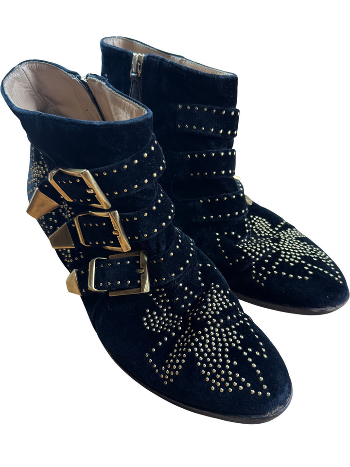 Chloe Studded Suede Buckle Ankle Boots - 4