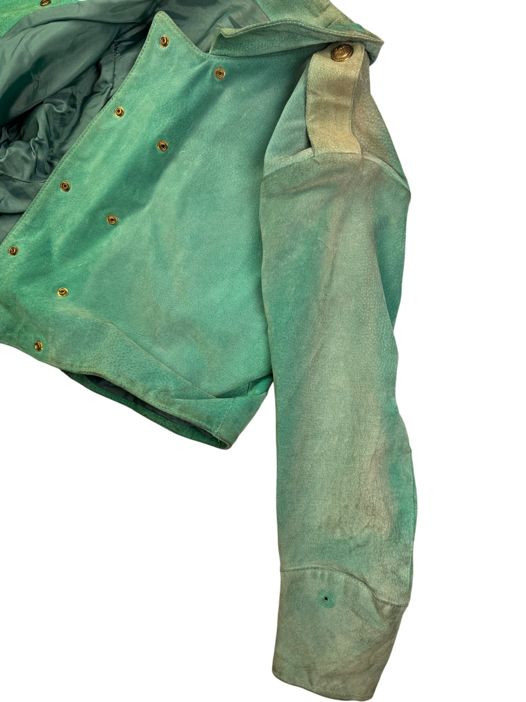 1980s Green Suede Military Style Jacket - S - Think Vintage
