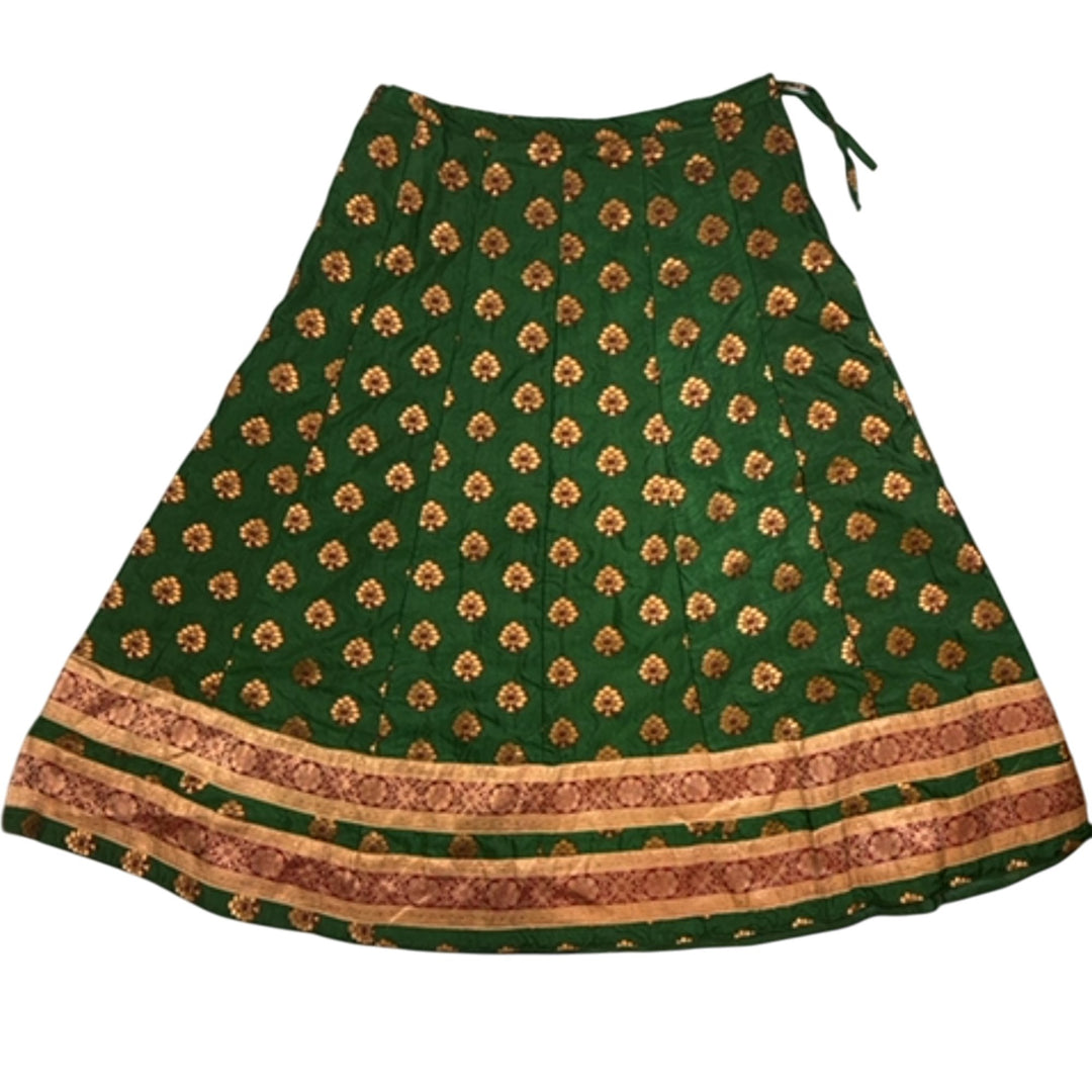 Traditional Green Floral Patterned Skirt - XL - Think Vintage
