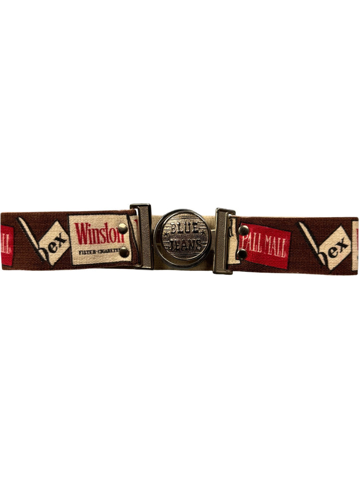 Retro Cigarette Label Belt with Blue Jeans Buckle