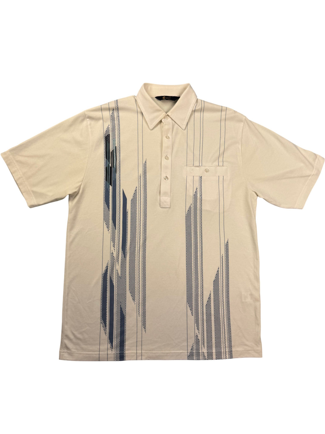 Gabicci White Polo Shirt with Geometric Design - L - Think Vintage