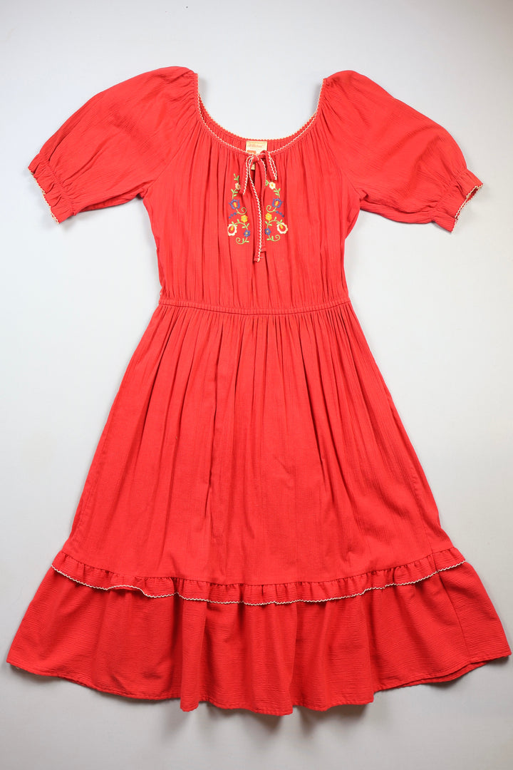 70's Embroidered Off the Shoulder Dress