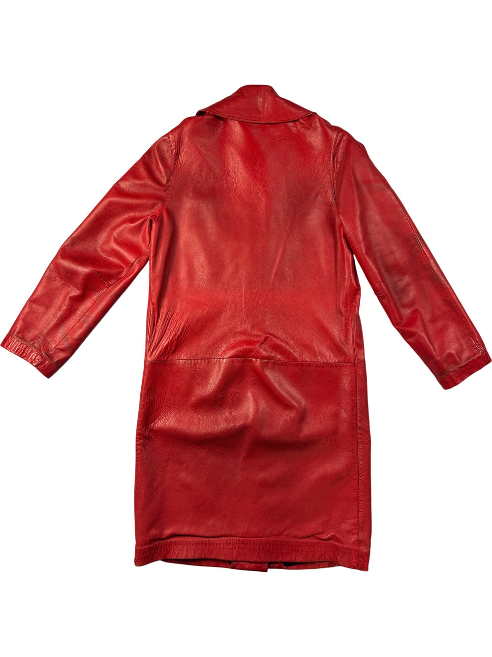 Red Leather Long Coat - Think Vintage