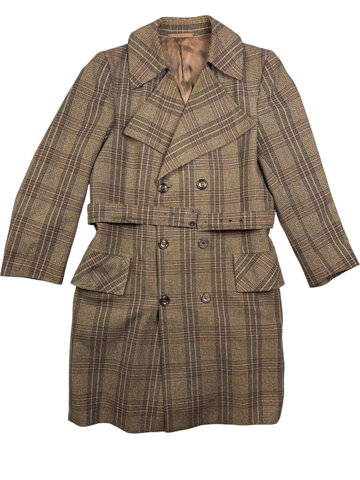 1970s Wool Plaid Trench Coat - M