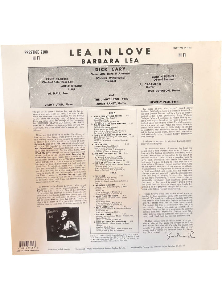 Barbara Lea In Love Prestige Vinyl - Good