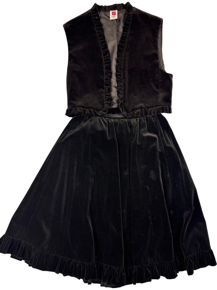 St Michael Black Velvet Dress Ensemble - S