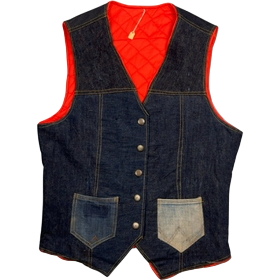 Denim Quilted Vest with Orange Lining - M - Think Vintage