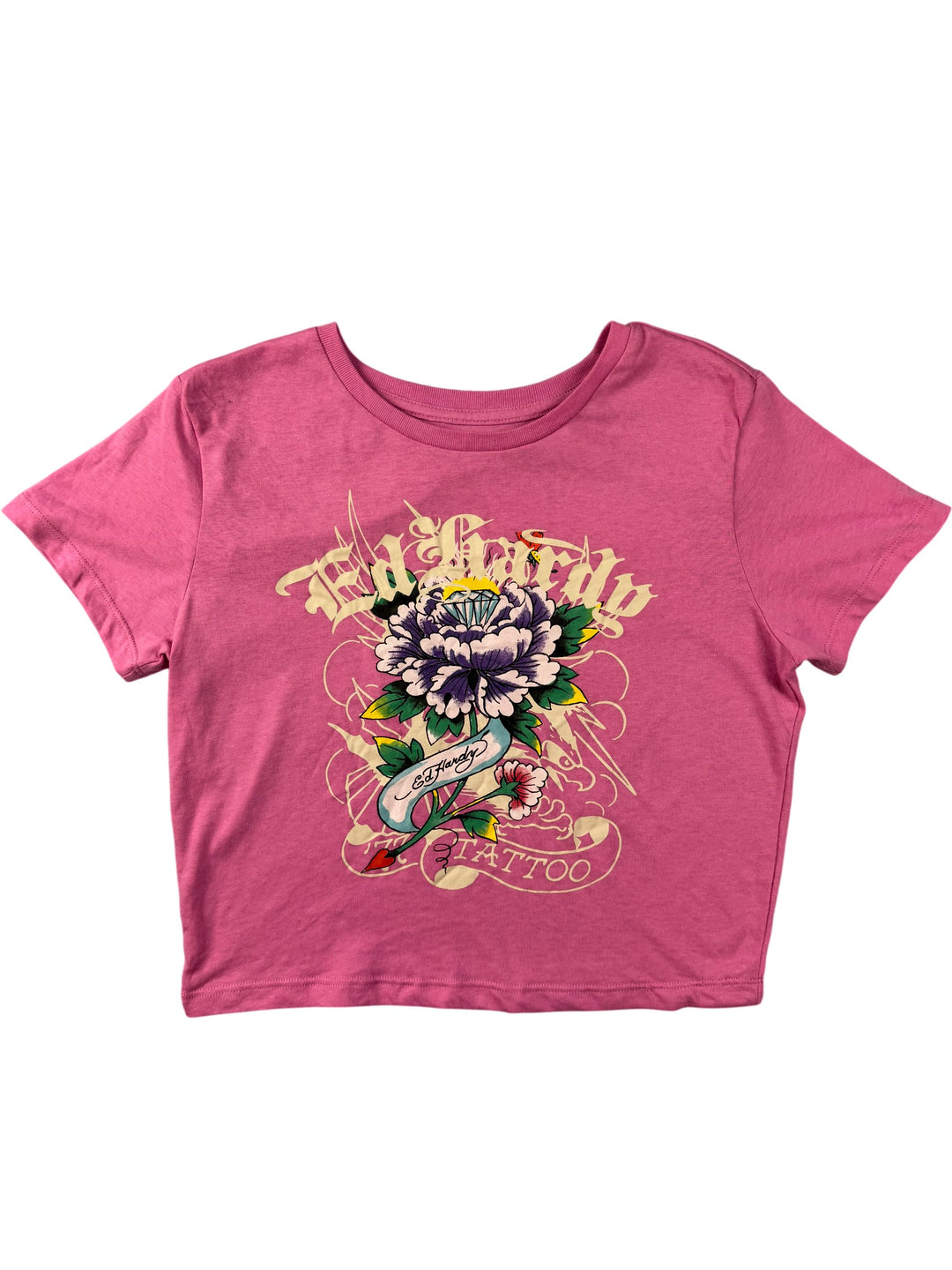 Ed Hardy Pink Tattoo Graphic T-Shirt - S - Think Vintage