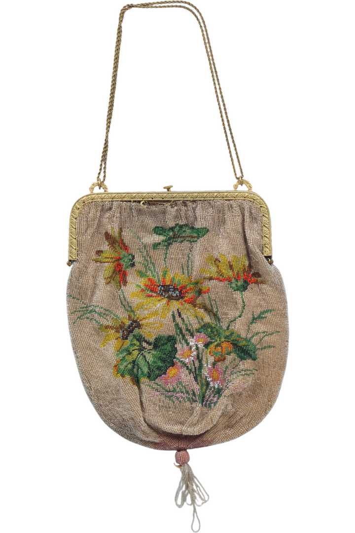 1930s Beaded Floral Embroidered Evening Bag - Think Vintage