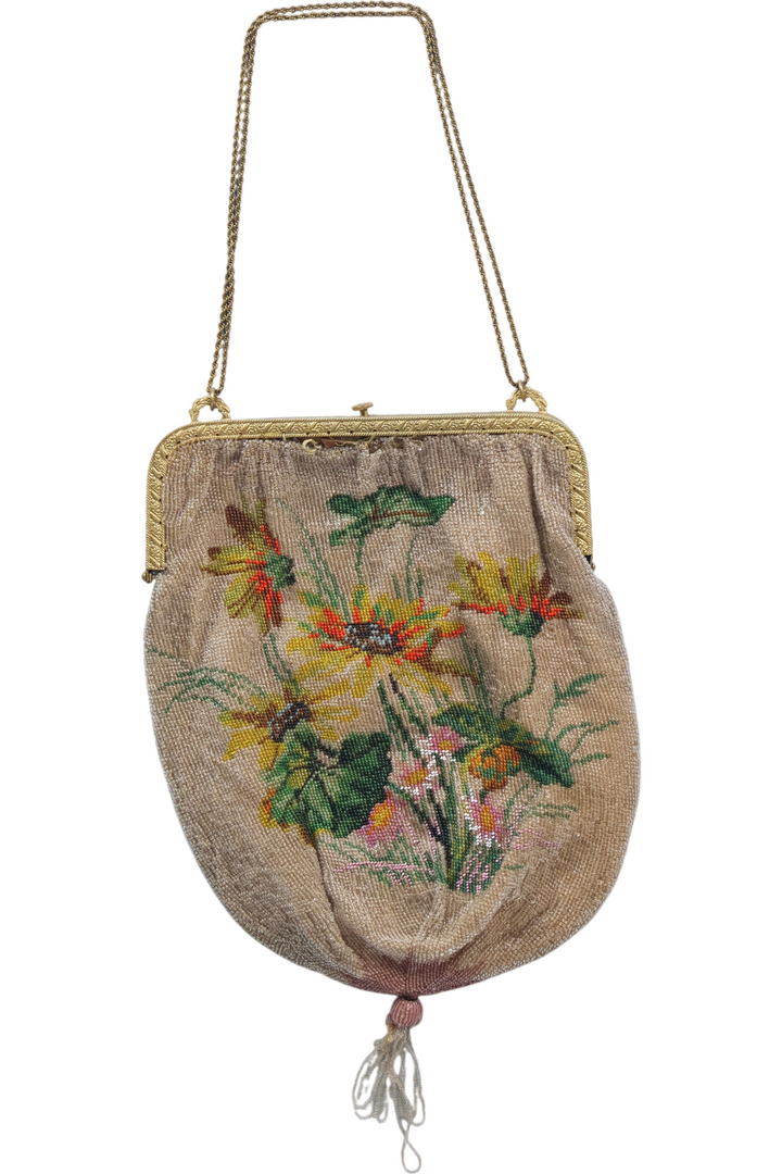 1930s Beaded Floral Embroidered Evening Bag - Think Vintage