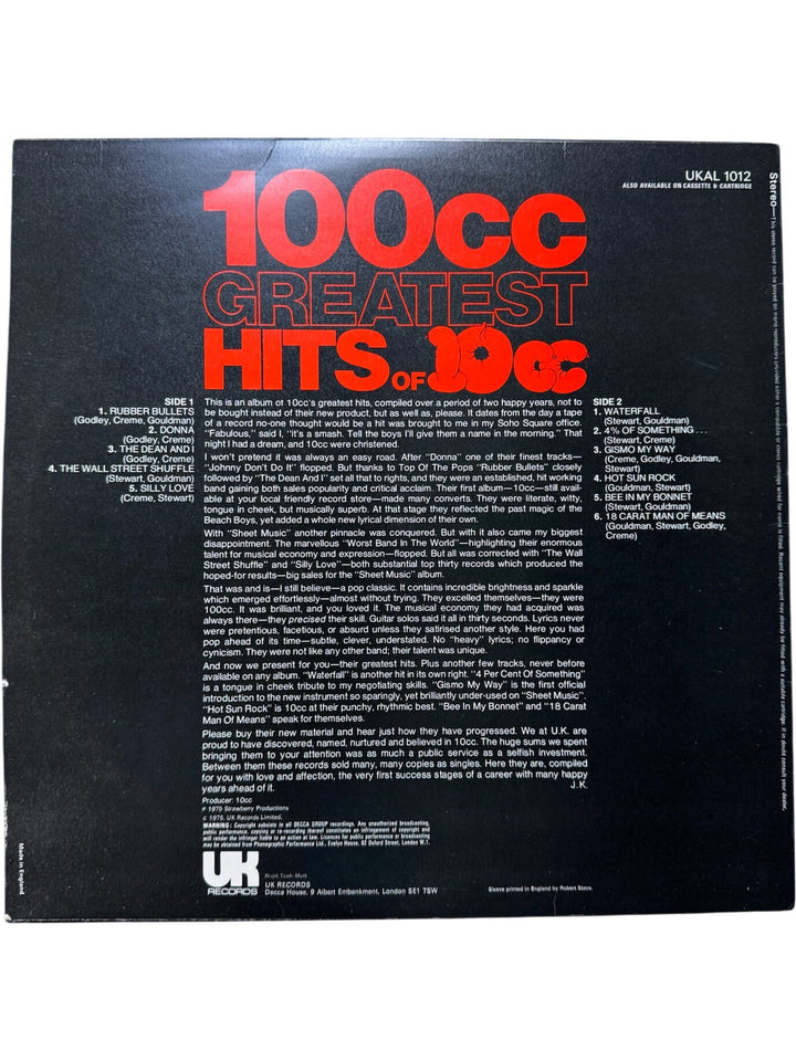 100cc Greatest Hits of 10cc Vinyl Record- Very Good