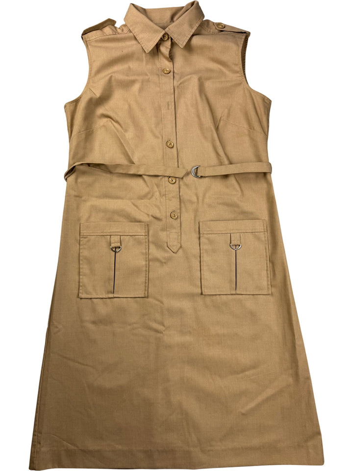 St Michael Beige Sleeveless Dress - M - Think Vintage