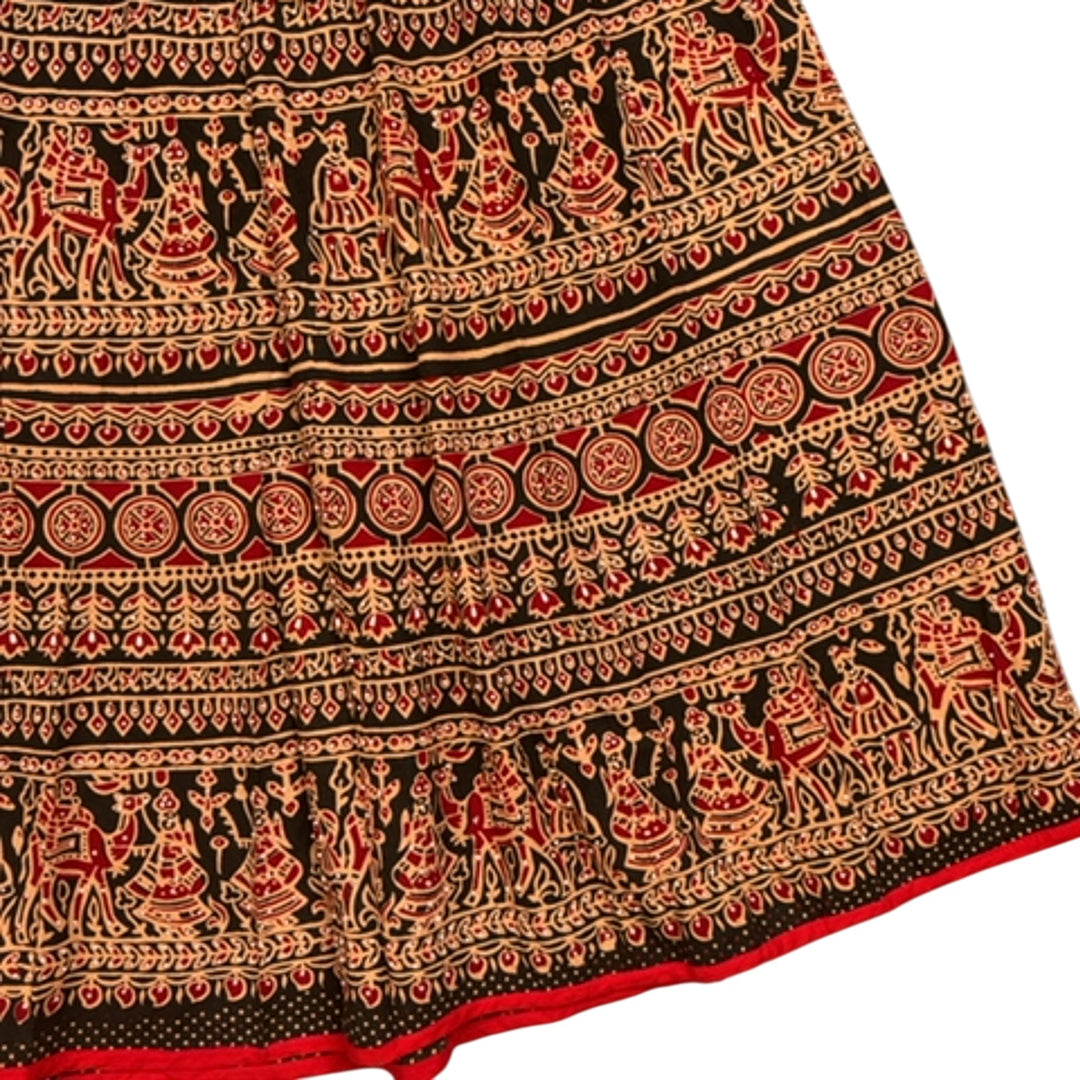 Ethnic Patterned Gathered Skirt - XL - Think Vintage