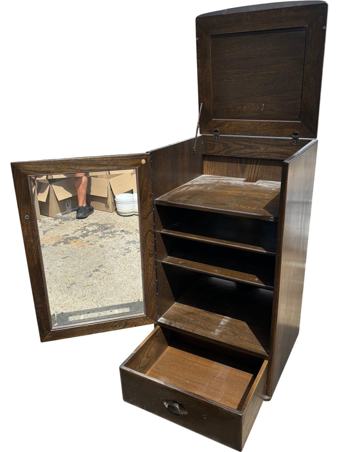 Ercol Wooden Display Cabinet Glass Door Shelves Drawer Vintage Style - Think Vintage