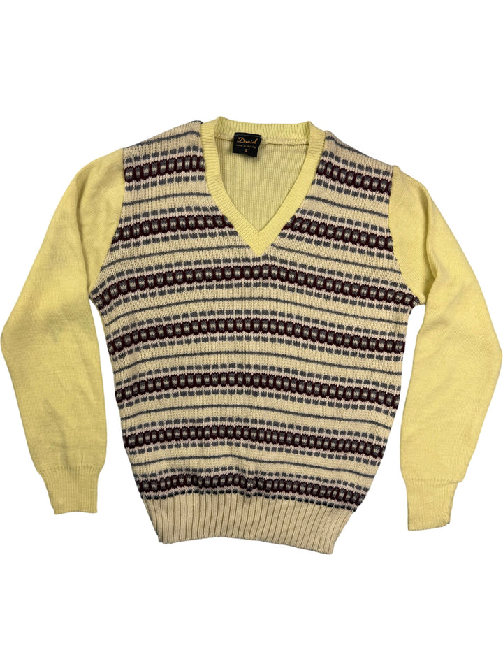Vintage Acrylic V-Neck Sweater - M