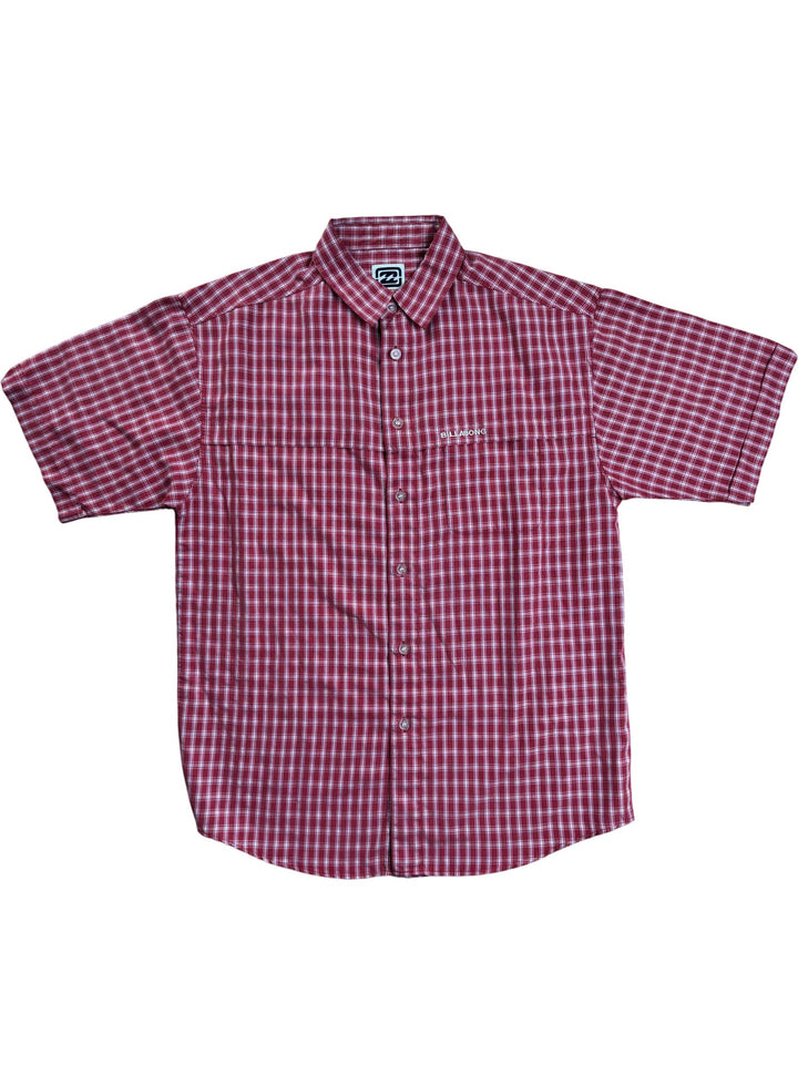Billabong Red Checkered Short Sleeve Shirt - M