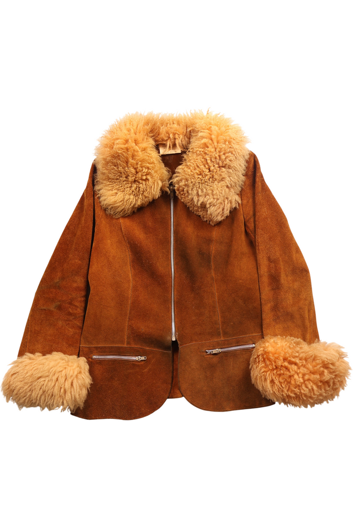 1960s Suede Jacket With Sheepskin Cuffs - S - Think Vintage