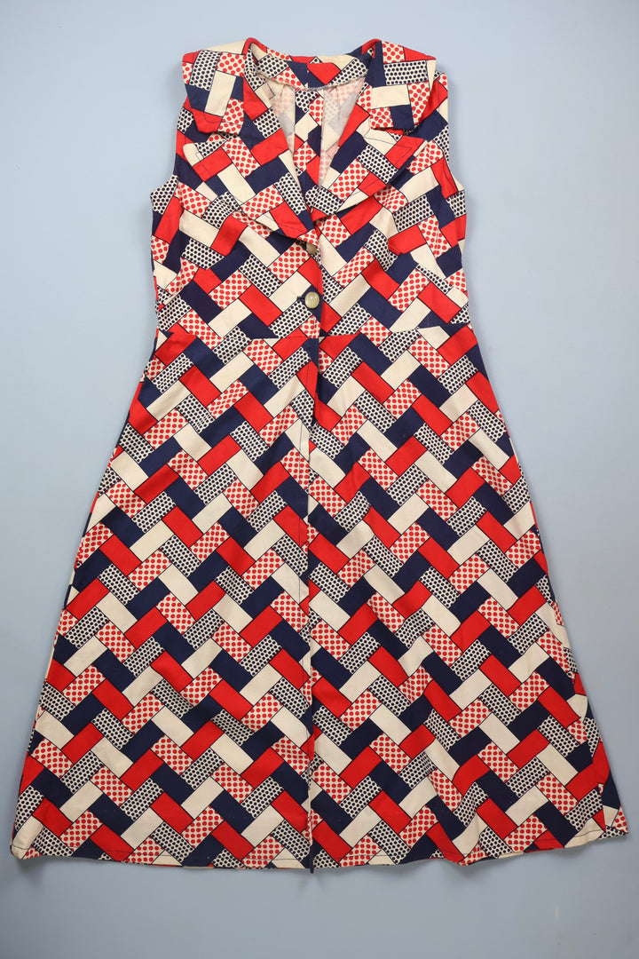 Vintage Geometric Sleeveless Midi Sundress