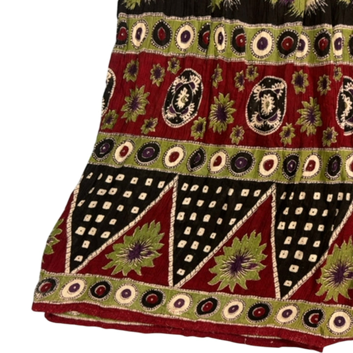Patterned Viscose Drawstring Skirt - ONE SIZE - Think Vintage