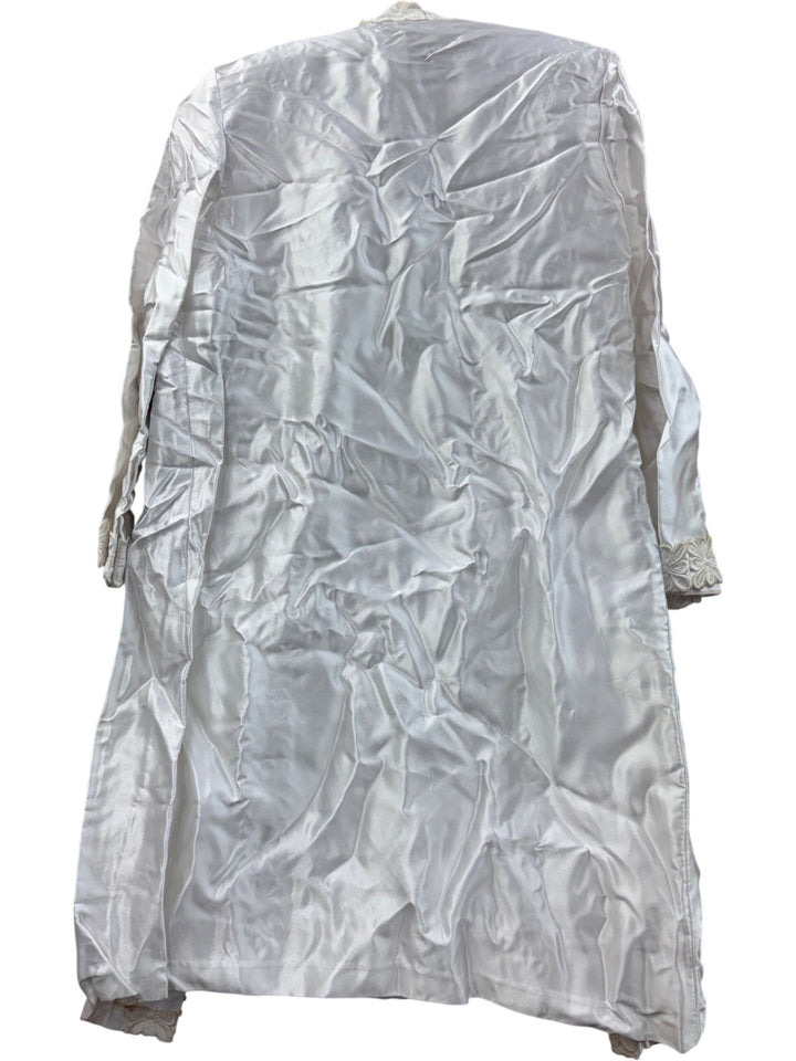 1960s White Embroidered Satin Robe