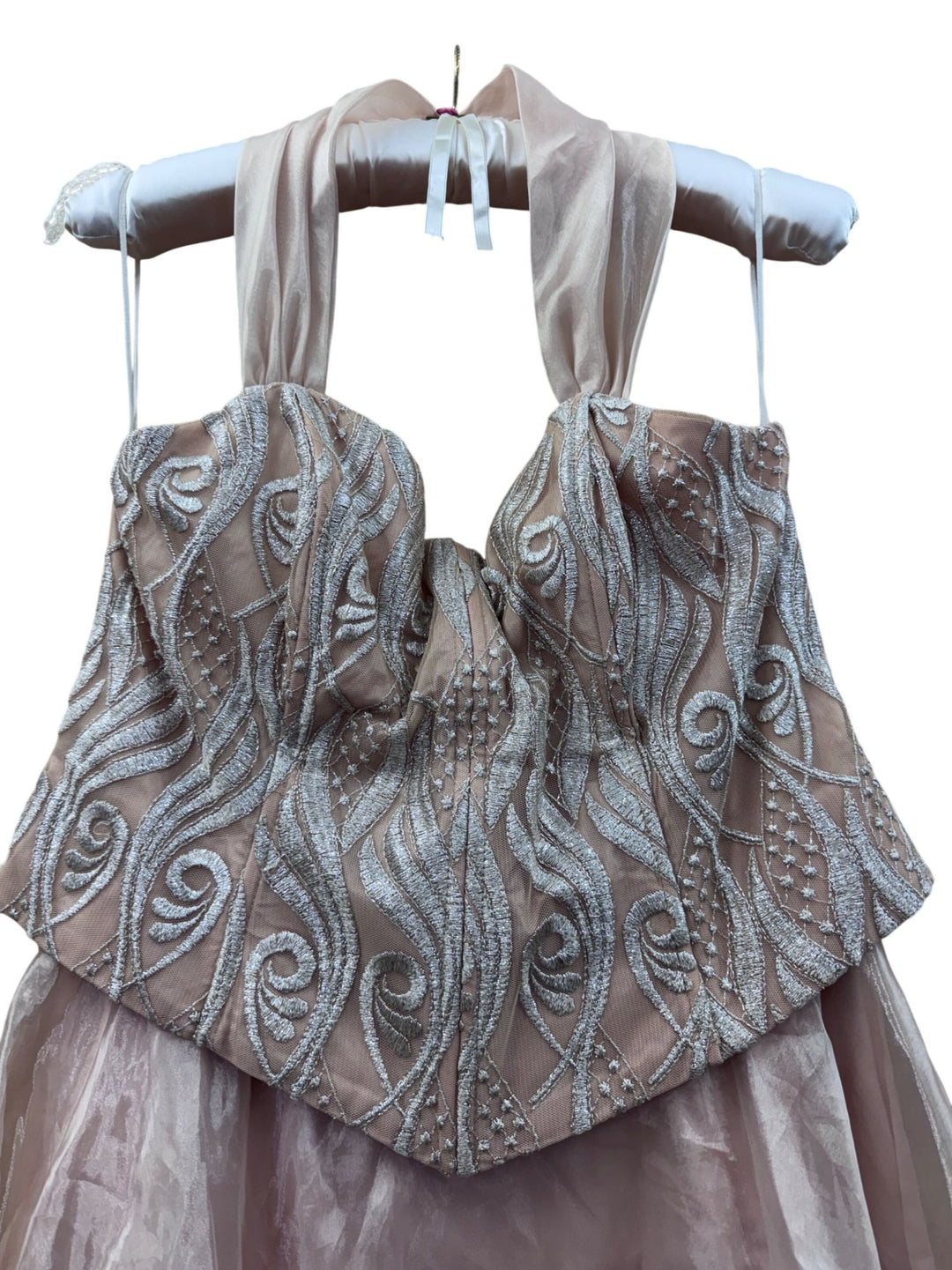 Embroidered Strapless Evening Dress