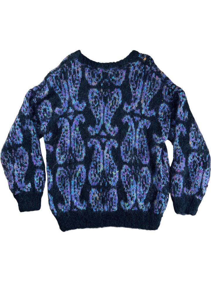 Sylvia Turner Handknitted Black Patterned Jumper - L