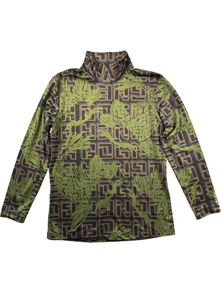 Bogner High Neck Geometric Pattern Long Sleeve Top - S/M
