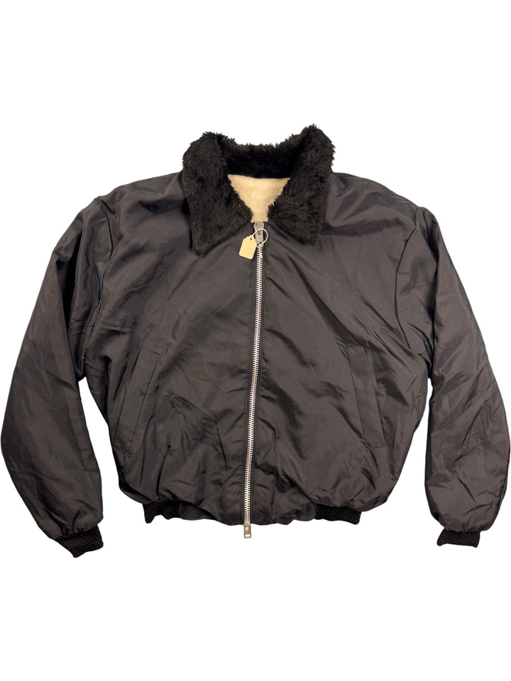 Embroidered Tiger Bomber Jacket with Faux Fur Collar - L
