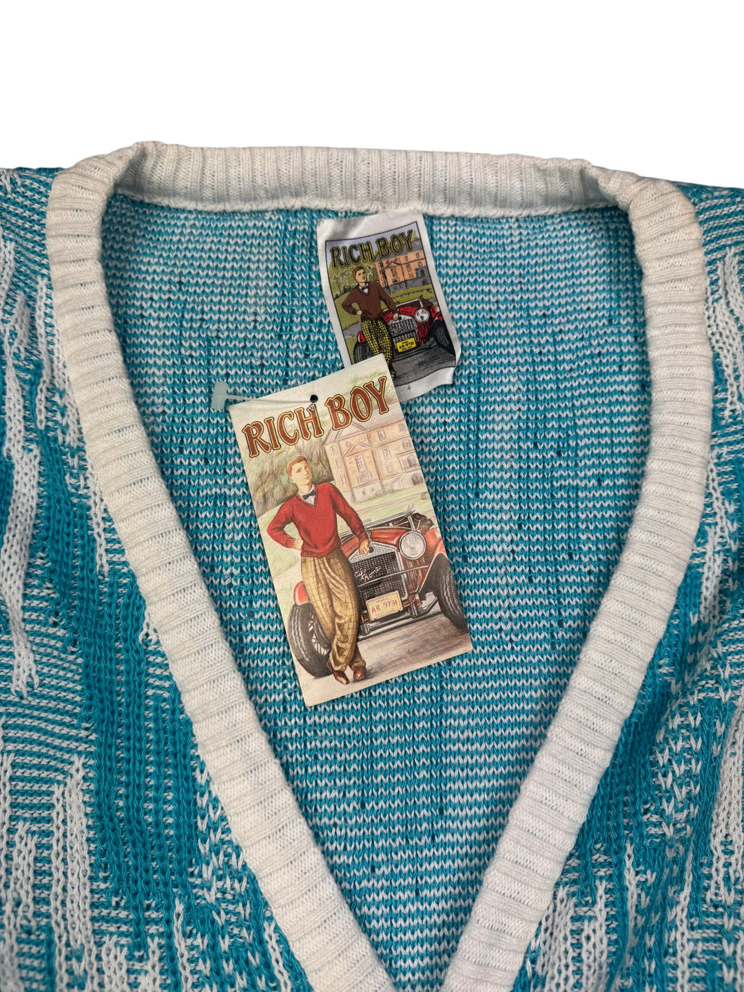 Rich Boy Blue Patterned Cardigan - M