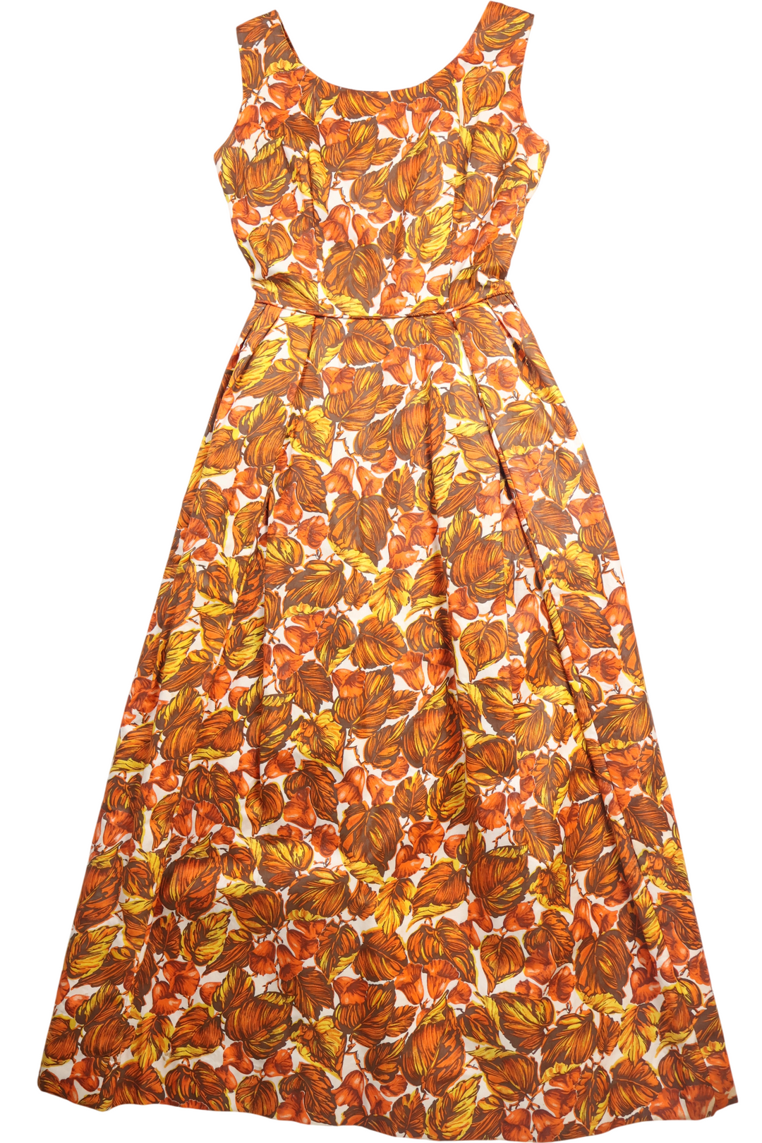 1950s Sleeveless Floral Pattern Long Dress - Think Vintage