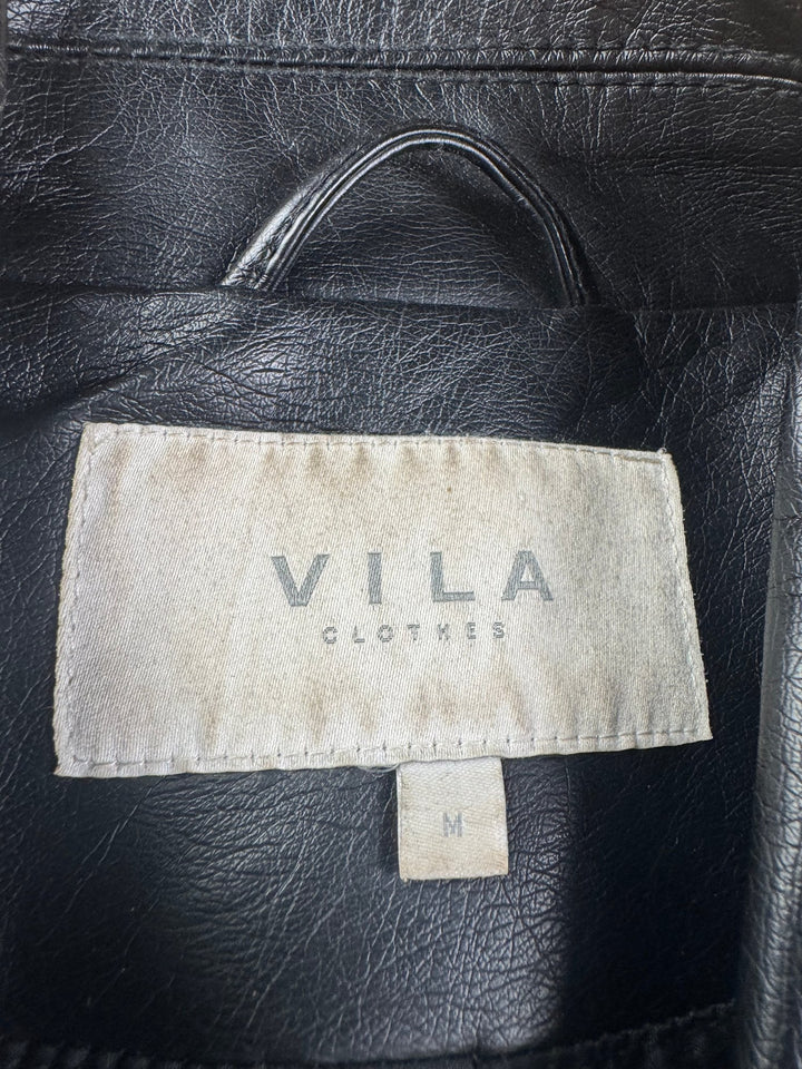 Vila Black Faux Leather Biker Jacket - S