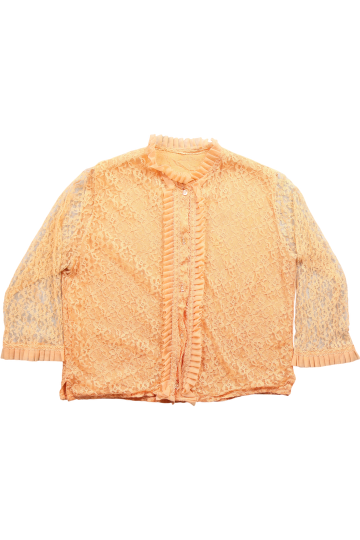 1980s Lace Ruffle Button-Up Blouse - Think Vintage