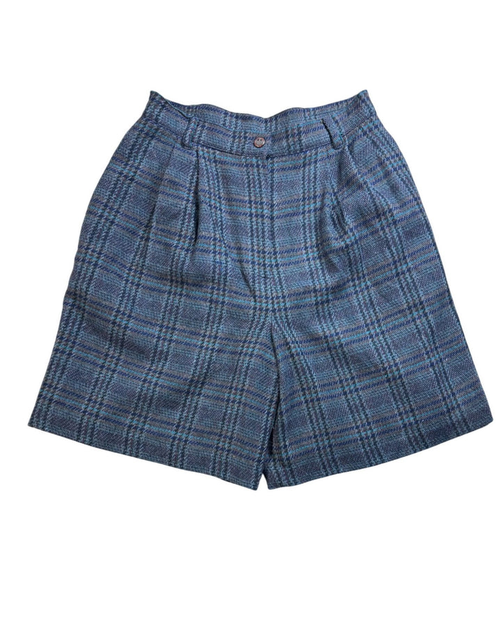 Plaid High-Waisted Wool Shorts