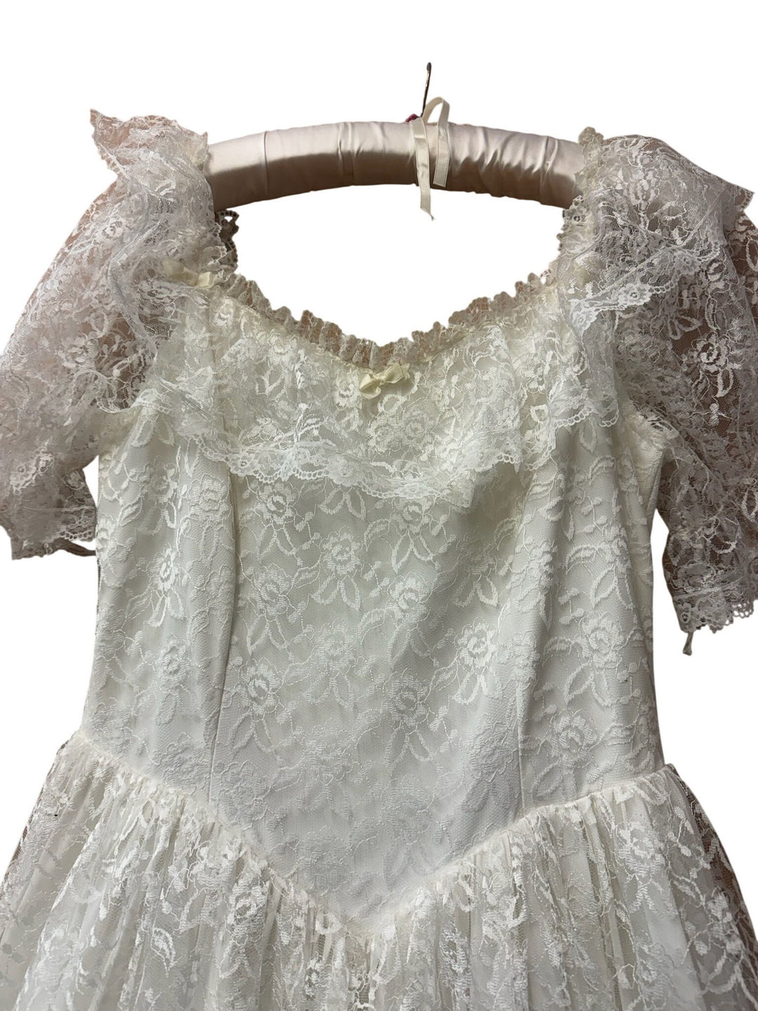 Lace Tiered Gown with Puff Sleeves