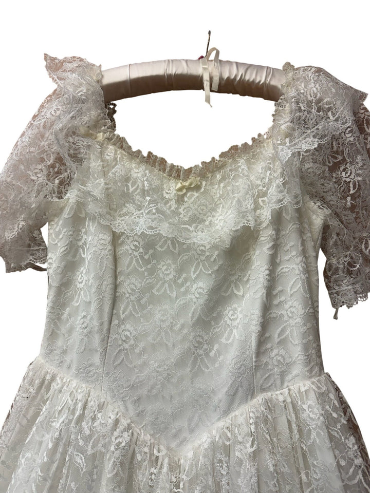 Lace Tiered Gown with Puff Sleeves