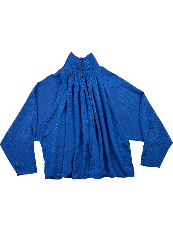 Blue High Neck Long Sleeved Blouse - M