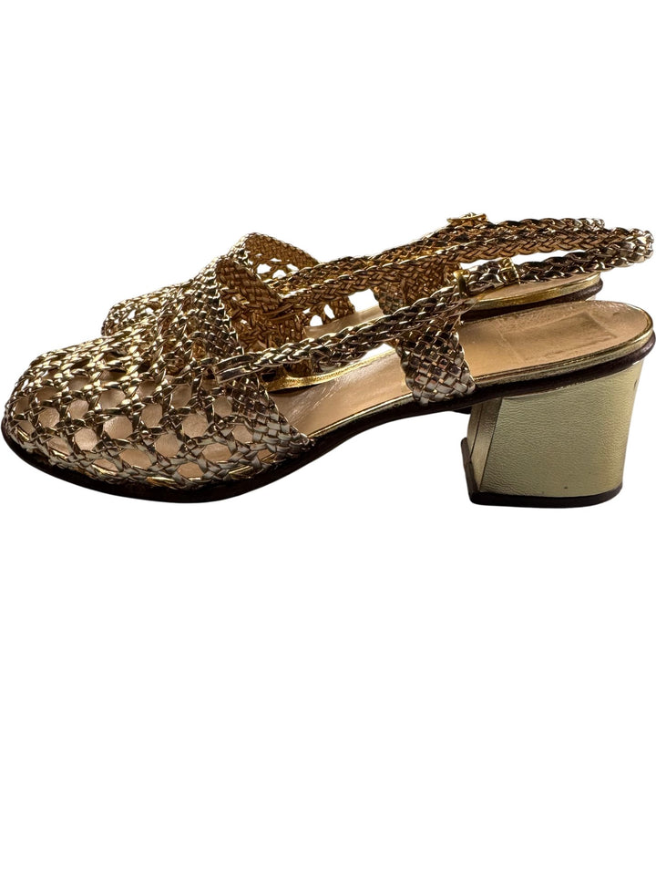 Gold Braided Slingback Sandals