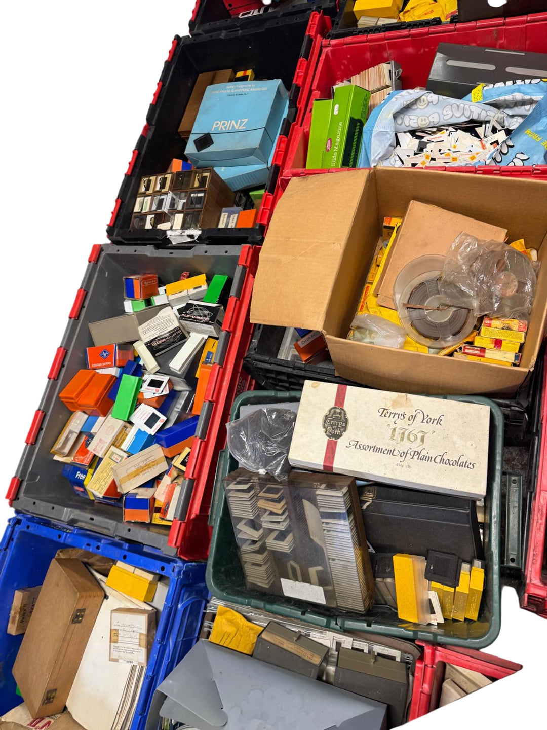 30+ Packing boxes of an unchecked collection of Photographic Slides & Cine Films - Think Vintage