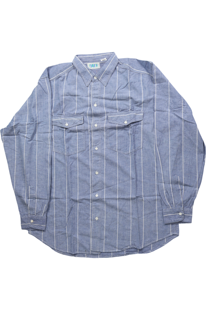 Wholesale Bundle of Vintage Deadstock ‘Alias’ Blue Stripe Cotton Shirt - Think Vintage