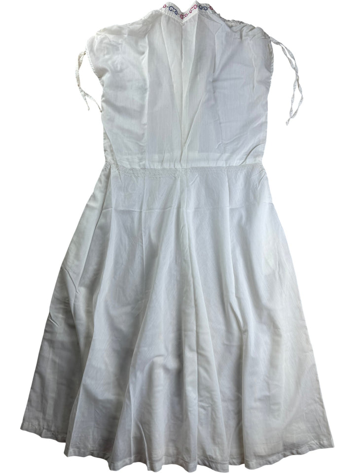 Embroidered White Cap Sleeve Dress - M