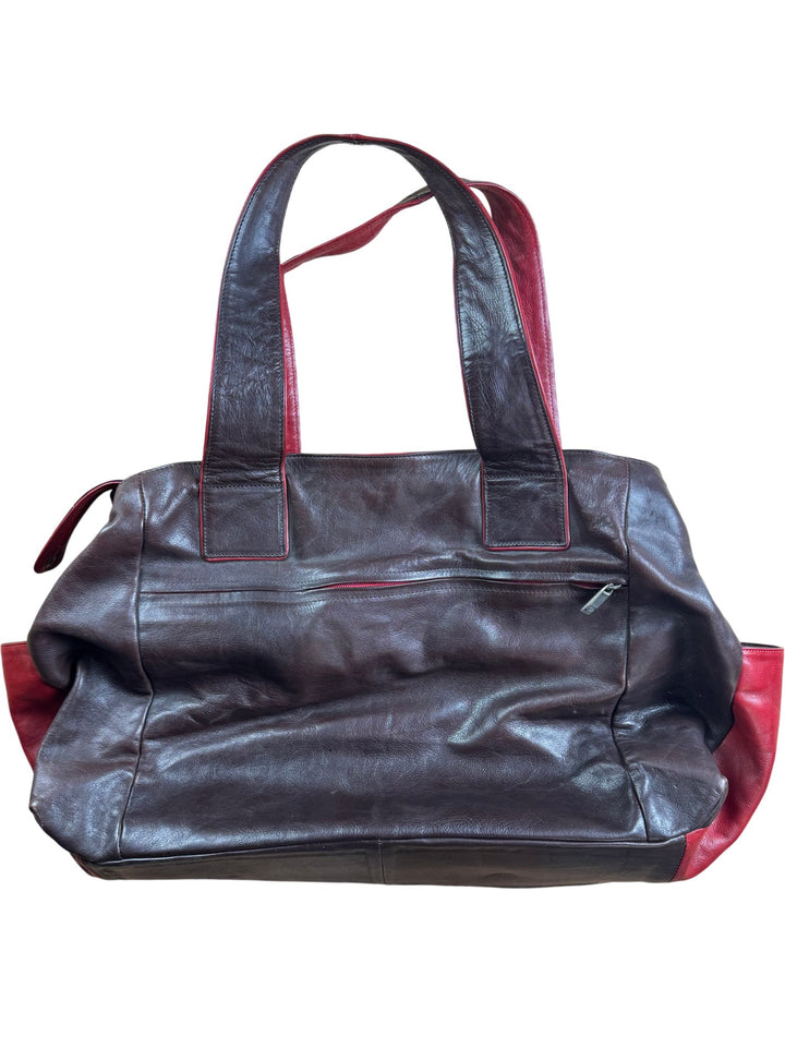DYMS Leather Tote Bag Brown and Red