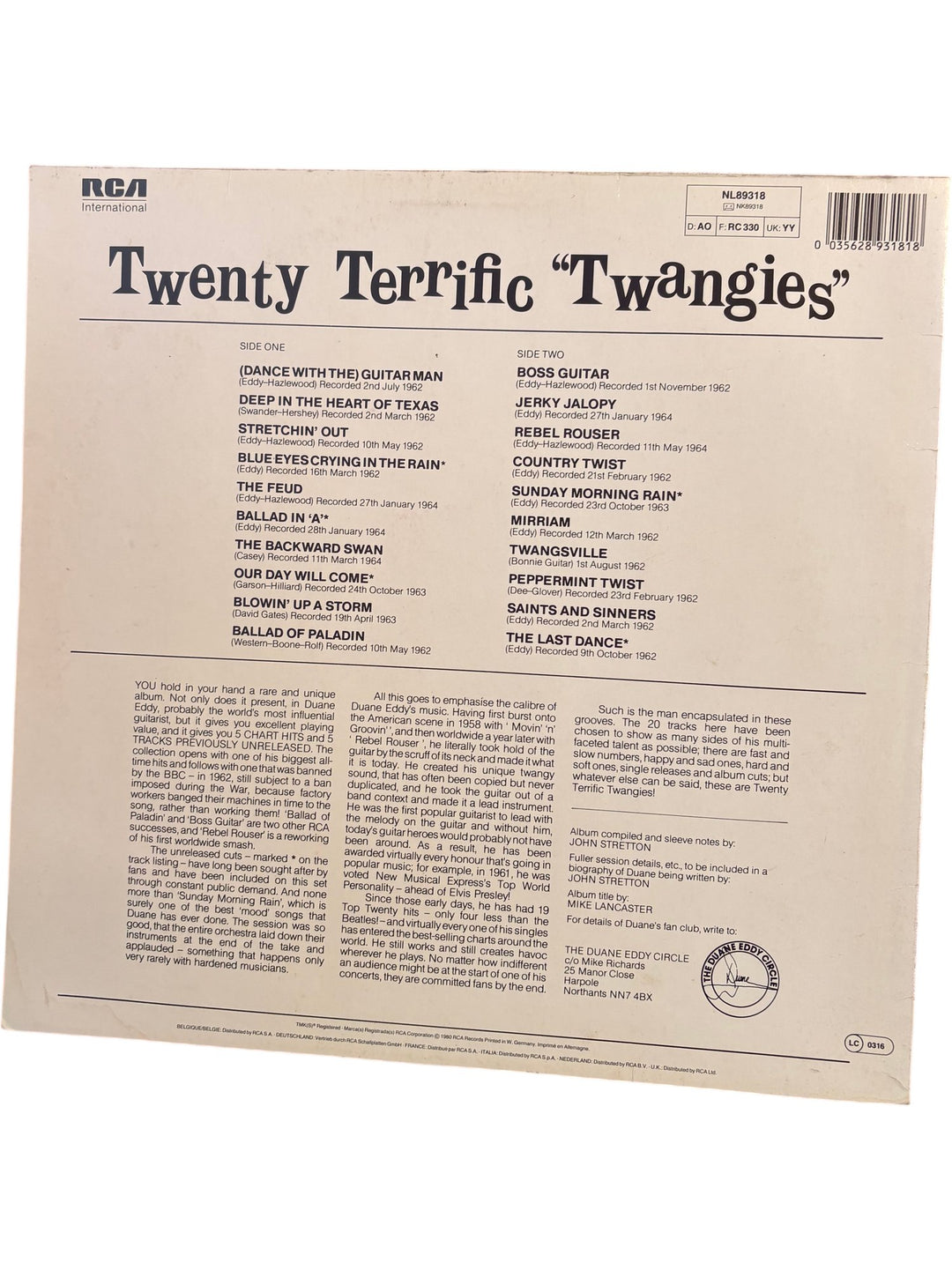 Duane Eddy Twenty Terrific Twangies Vinyl - Good